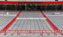 Cornhusker Marching Band, Cheer Squad and Homecoming Royalty met in the empty Memorial Stadium to re