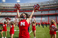 Cornhusker Marching Band, Cheer Squad and Homecoming Royalty met in the empty Memorial Stadium to re