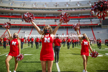 Cornhusker Marching Band, Cheer Squad and Homecoming Royalty met in the empty Memorial Stadium to re