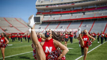 Cornhusker Marching Band, Cheer Squad and Homecoming Royalty met in the empty Memorial Stadium to re