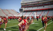 Cornhusker Marching Band, Cheer Squad and Homecoming Royalty met in the empty Memorial Stadium to re