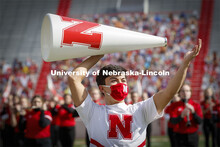 Cornhusker Marching Band, Cheer Squad and Homecoming Royalty met in the empty Memorial Stadium to re