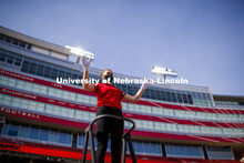 Cornhusker Marching Band, Cheer Squad and Homecoming Royalty met in the empty Memorial Stadium to re