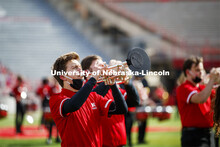 Cornhusker Marching Band, Cheer Squad and Homecoming Royalty met in the empty Memorial Stadium to re