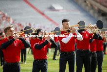 Cornhusker Marching Band, Cheer Squad and Homecoming Royalty met in the empty Memorial Stadium to re