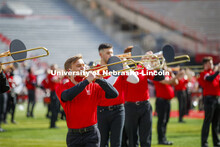 Cornhusker Marching Band, Cheer Squad and Homecoming Royalty met in the empty Memorial Stadium to re
