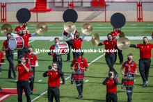 Cornhusker Marching Band, Cheer Squad and Homecoming Royalty met in the empty Memorial Stadium to re