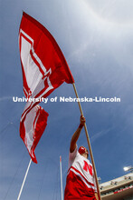 Cornhusker Marching Band, Cheer Squad and Homecoming Royalty met in the empty Memorial Stadium to re