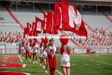 Cornhusker Marching Band, Cheer Squad and Homecoming Royalty met in the empty Memorial Stadium to re