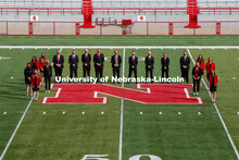 Cornhusker Marching Band, Cheer Squad and Homecoming Royalty met in the empty Memorial Stadium to re