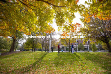 Students in class outside by the sculpture, Breach by Roxy Paine. City Campus. October 28, 2020. 