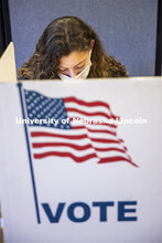 Grace Carey, a freshman from Bellevue, Nebraska, votes in her first election. Voting in the Nebraska