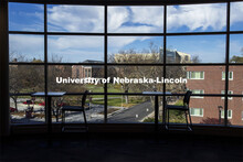 Looking out the window of the Gaughan Center on City Campus. November 4, 2020. 