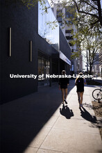 Students walking to class at the Johnny Carson Center for Emerging Media Arts. City Campus. November