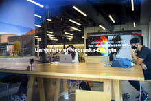 Students studying inside the Johnny Carson Center for Emerging Media. City Campus. November 4, 2020.