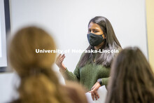 A student gives her presentation in Crystal Garcia’s CEHS Educational Administration class: Colleg