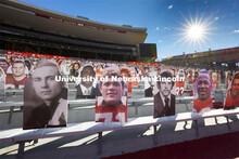 Nearly 100 Husker Academic All-Americans line the Memorial Stadium bleachers where the Cornhusker Ma