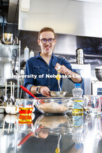 William Wilton, a sophomore in Child, Youth and Family Studies, in the Leverton Hall kitchen. Photo 