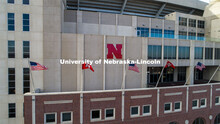 Flags on the East Stadium. American and Husker flags. December 1, 2020. 