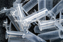 Tubes for use with the new saliva-based COVID test the students, faculty and staff on campus will be