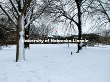 Love Library cupola is the only warmth on a cold snowy day on city campus. December 15, 2020. 