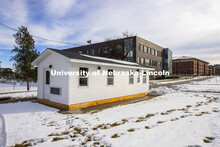 Testing pod on 17th Street next to Cather Dining Center. Pods are springing up on campus for the new
