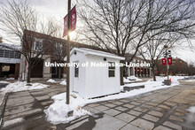 Testing pod by Nebraska Union. Pods are springing up on campus for the new saliva-based COVID tests 