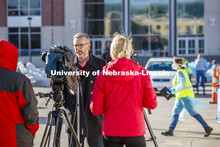 Chancellor Ronnie Green talks with media and takes his COVID-19 saliva test Tuesday afternoon at the