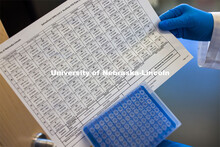 A printout follows the samples throughout the process. Each PCR plate holds 95 samples and a control