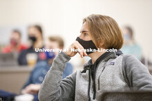 Students listen in a classroom as Roberto Stein teaches FINA 475 - Strategic Financial Management. F