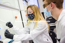 Morgan Schake, graduate student in biosystems engineering, mentors T.J. Ripperda, junior in biosyste