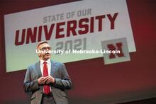 Chancellor Ronnie Green delivered the 2021 State of Our University address in the Lied Center for Pe