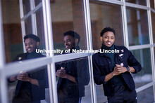 Damien Niyonshuti, an integrated science major from Kigali, Rwanda, stands in front of the Gaughan M