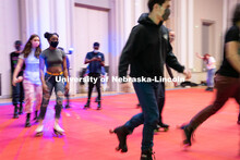 Students skate during the Club 80 Roller Skating Event in the Nebraska Union Ballroom on Friday, Feb