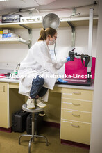 Megan Micek photographs a footprint lifted from the crime scene. Forensic Science 485 is the capston