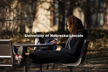 Students studying outside enjoying the warm weather on city campus. March 4, 2021. 