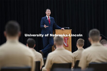 President Ted Carter addresses the Air Force and Navy ROTC Cadets in the Union’s Centennial Hall. 
