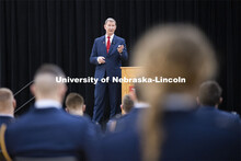President Ted Carter addresses the Air Force and Navy ROTC Cadets in the Union’s Centennial Hall. 