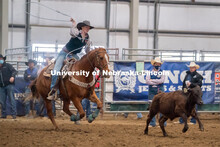Nebraska’s Jacee De Vries competes in the breakaway roping event at the Nebraska Cornhusker Colleg