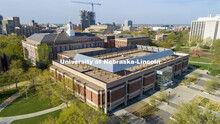 Love Library North will be under construction this summer. The freestanding columns and horizontal b