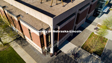 Love Library North will be under construction this summer. The freestanding columns and horizontal b