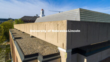 Love Library North will be under construction this summer. The freestanding columns and horizontal b