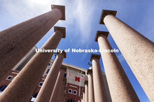 The Columns in front of the east stadium will be taken down and stored this summer to make way for t