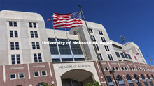 The United States flag flies in front of Memorial. May 4, 2021. 