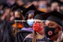 Margaret Puncekar wore a Nebraska mask for the ceremony. Graduate Commencement at Pinnacle Bank Aren