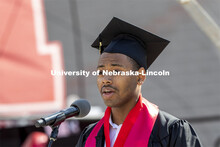Maurice Garrett, a Bachelor of Music Education degree candidate, sang the National Anthem at the mor