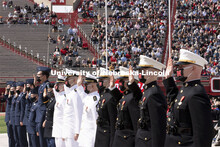 Air Force, Navy Marine and Army ROTC cadets recite the oath of enlistment at the beginning of the mo