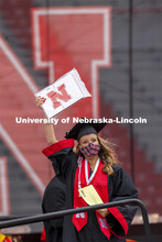 Vanessa Reiser gestures to her family and friends in the stadium after receiving her biological scie