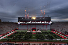 Fireworks spells out two “N”s during the recessional following the second afternoon ceremony. Th