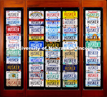 Husker license plate display in Nebraska Alumni Center. May 13, 2021. 